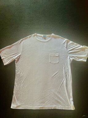 Peter Millar White Tee with Subtle Horizontal Stripes and Chest Pocket